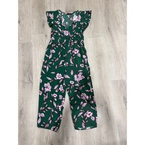 Cotton On Green Floral Jumpsuit Wide Leg Flutter Sleeve Tie Waist S